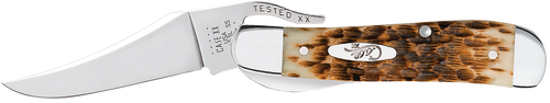 Case 0260 6 RussLock Pocket Knife 2.70" Clip Point Plain Blade Peach Seed Jigged Amber Bone Handle