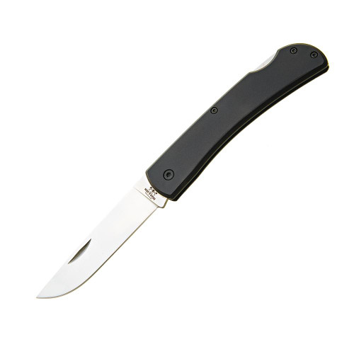 Bear & Son Farmhand Folding Knife 3.625" Drop Point High Carbon Stainless Steel Blade Black Aluminum Handle