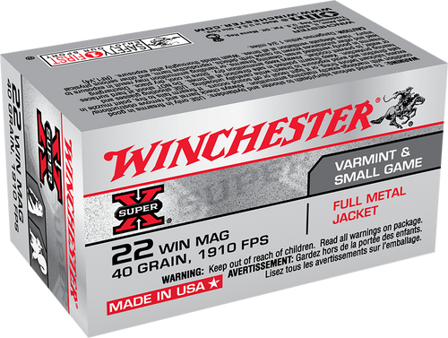 Winchester Super X 22 Winchester Magnum Rimfire (WMR) Ammo 40 Grain Full Metal Jacket Box of 50