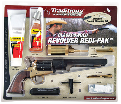 Traditions 1851 Navy Redi-Pak Black Powder Revolver 44 Caliber 7.375" Blued Barrel Brass Frame Walnut Grip