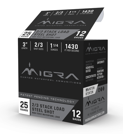Migra Waterfowl Steel Shot 12 Gauge Ammo 3" 1-1/4 oz #2-#3 25/ct
