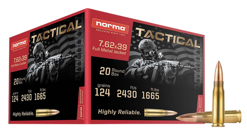 Norma Range & Training 7.62x39mm Ammo 124 Grain Full Metal Jacket Box of 20