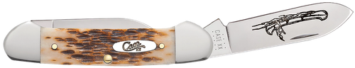 Case Canoe Pocket Knife 2.60"/1.97" Spear/Pen Blade Peach Seed Jigged Amber Bone Handle