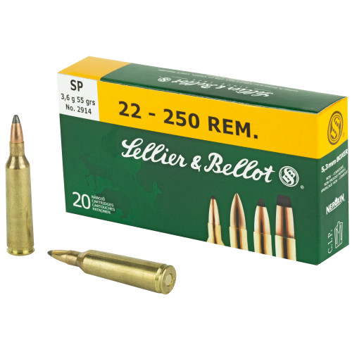 Sellier & Bellot .22-250 Remington Ammo 55 Grain Soft Point Box of 20 - Image 1