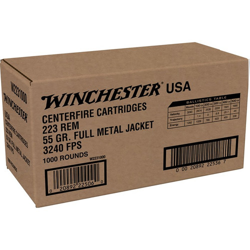 Winchester 223 Remington Ammo 55 Grain Full Metal Jacket Box of 1000
