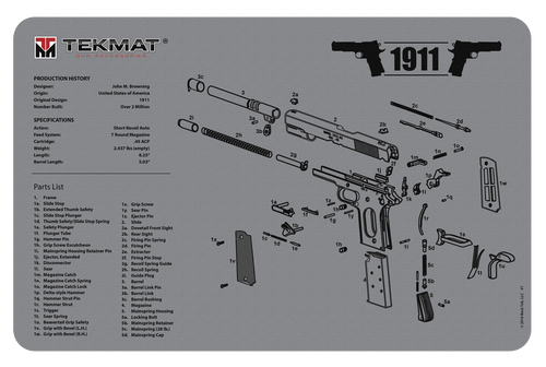 Tekmat 1911 Pistol Cleaning Mat, Grey, 11x17 Inch