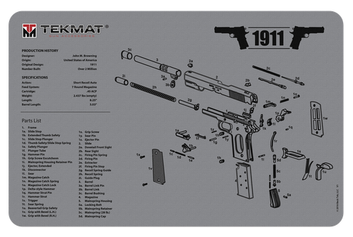 Tekmat 1911 Pistol Cleaning Mat, Grey, 11x17 Inch