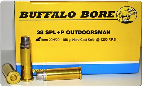 Buffalo Bore Outdoorsman 38 Special +P Ammo 158 Grain Flat Nose Box of 20