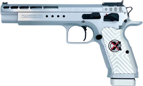 Tanfoglio TFGOLDMX9 Gold Match Xtreme 9mm Luger Pistol 6" Barrel 16+1 Round Stainless Slide White Polymer Grip Stainless Steel Frame