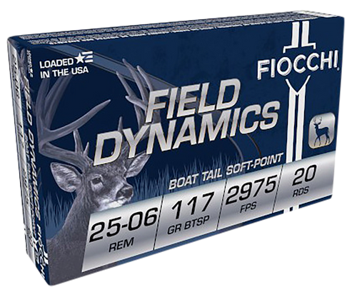 Fiocchi Field Dynamics 25-06 Remington Ammo 117 Grain Hornady Interlock Jacketed Soft Point Box of 20