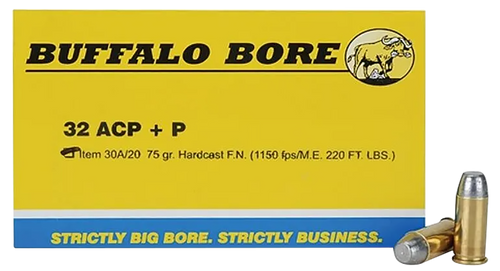 Buffalo Bore 32 ACP +P Ammo 75 Grain Hard Cast Flat Nose Box of 20