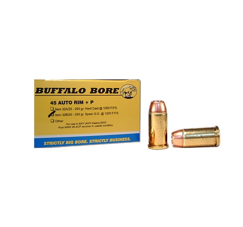 Buffalo Bore 45 Auto Rim (Not ACP) +P Ammo 200 Grain Jacketed Hollow Point Box of 20