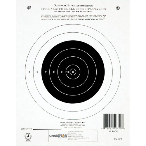Champion Official NRA Paper Targets GTQ-3/1 50yd Small Bore Rifle Single Bull 12pk