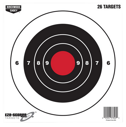 Birchwood Casey EZE-Scorer 8" Bullseye Paper Targets Black/Red 26 Pack
