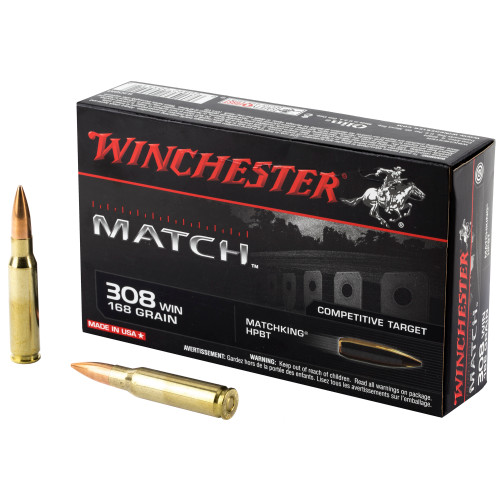 Winchester Match 308 Winchester Ammo 168 Grain Sierra MatchKing Jacketed Hollow Point Box of 20 - Image 1