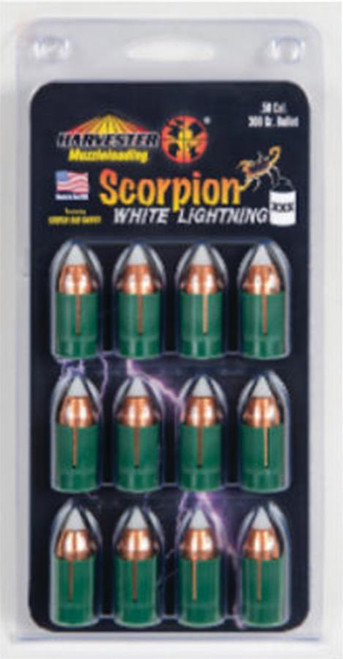 Harvester Muzzleloading Scorpion White Lightning 50 Caliber Muzzleloader Bullets 300 Grain Polymer Tip Box of 12