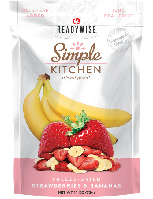 ReadyWise Simple Kitchen Freeze Dried Fruit Strawberry & Banana 1 Serving Pouch 6 Per Case ReadyWise Simple Kitchen Freeze Dried Fruit Strawberry & Banana 1 Serving Pouch 6 Per Case