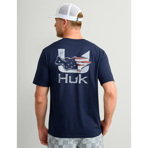 Huk Men's Fish Flag Short Sleeve Shirt Naval Academy Medium