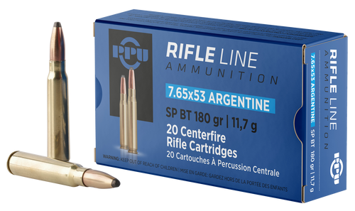 PPU 7.65mm Argentine Mauser Ammo 180 Grain Jacketed Soft Point Box of 20 PPU 7.65mm Argentine Mauser Ammo 180 Grain Jacketed Soft Point Box of 20
