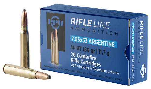 PPU 7.65mm Argentine Mauser Ammo 180 Grain Jacketed Soft Point Box of 20