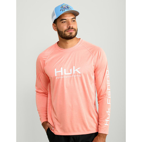 Huk Men's Pursuit Long Sleeve Shirt Fresh Salmon Heather 3XL