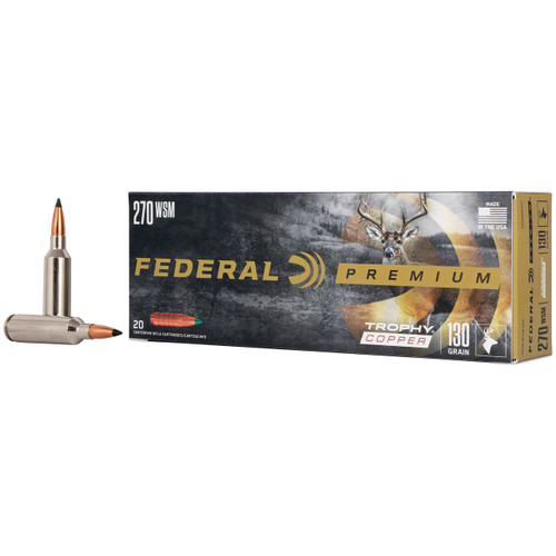 Federal Premium Trophy Copper 270 Winchester Short Magnum (WSM) Ammo 130 Grain Federal Polymer Tip Lead Free Box of 20