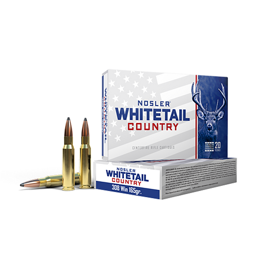 Nosler Whitetail Country 308 Winchester Ammo 165 Grain Solid Base Jacketed Soft Point Box of 20