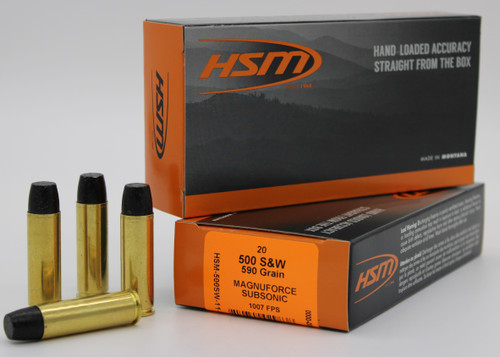 HSM Ammo 500 SW Mag Subsonic Ammo 590 Grain Hard Cast Lead 20 Rounds