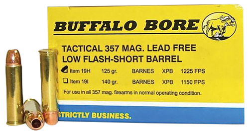 Buffalo Bore 357 Magnum Ammo 125 Grain Barnes TAC-XP Solid Hollow Point Low Flash Lead Free Box of 20