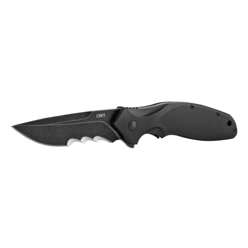 CRKT Shenanigan Assisted Opening Pocket Knife 3.35" Partially Serrated Drop Point 1.4116 Stonewashed Blade Glass Reinforced Nylon (GRN) Handle Black - Image 1