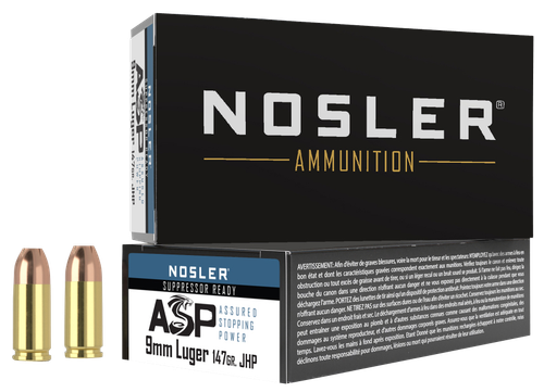 Nosler ASP 9mm Luger Ammunition 147 Grain JHP Box of 50