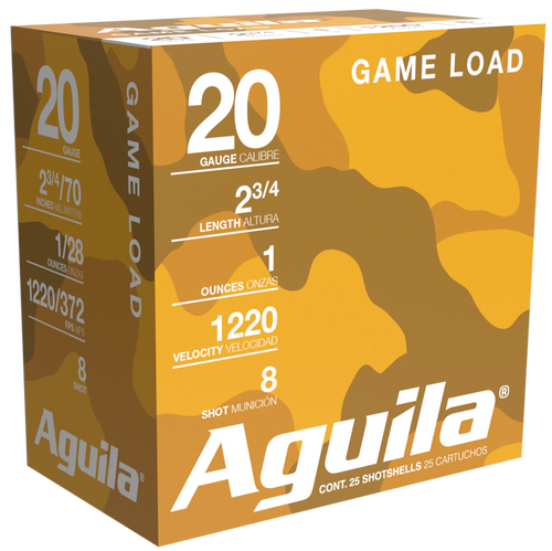 Aguila High Velocity Shotshells 20 Gauge 2-3/4" 1 oz #8 25 Count