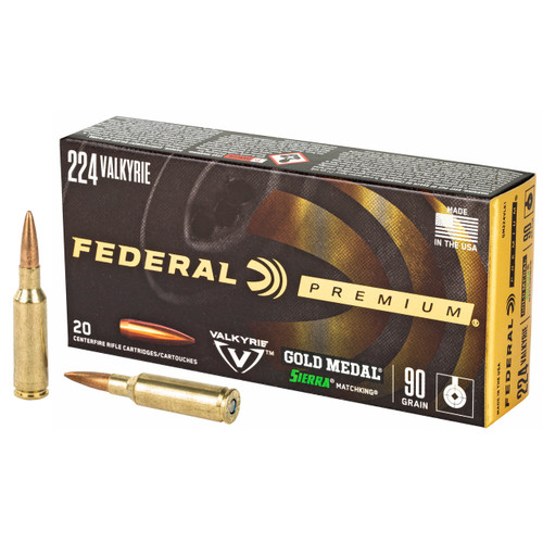 Federal Premium Gold Medal 224 Valkyrie Ammo 90 Grain Sierra MatchKing Jacketed Hollow Point Box of 20