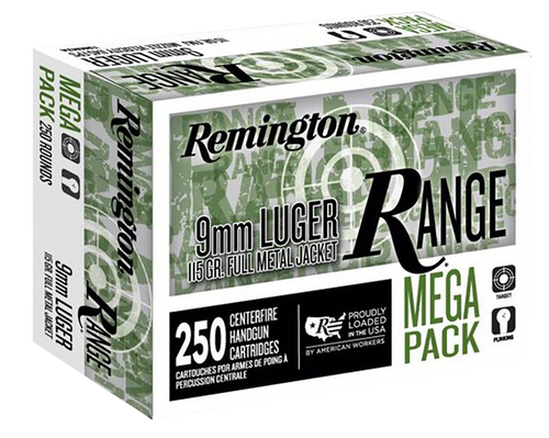 Remington Range Handgun Ammunition 9mm Luger 115 Grain FMJ 250 Rounds