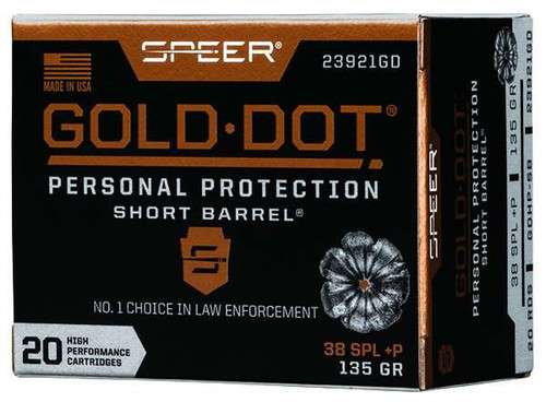 Speer Gold Dot 38 Special +P 135 Grain Hollow Point Short Barrel Box of 20