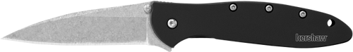 Kershaw Leek Assisted Opening Pocket Knife 3" Wharncliffe Stonewashed Sandvik 14C28N Stainless Steel Blade Steel Handle Black