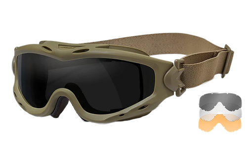Wiley X Spear SP293T Shooting Goggles Tan Frame Smoke Gray Clear Light Rust Lenses