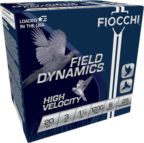 Fiocchi Field Dynamics 20 Gauge Ammo 3" 1-1/4 oz #6 Shot 25 Rounds