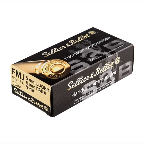 Sellier & Bellot 9mm Luger Ammo 124 Grain Full Metal Jacket Box of 50 (Brass Case, 124gr)
