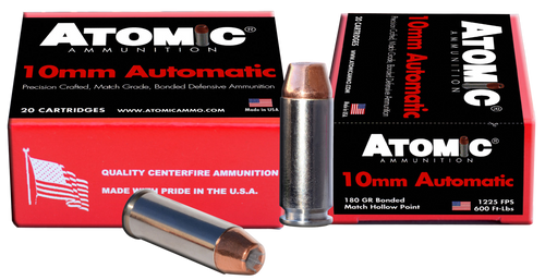 Atomic Ammunition 10mm Auto Ammo 180 Grain Bonded Match Hollow Point Box of 20