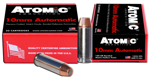 Atomic Ammunition 10mm Auto Ammo 180 Grain Bonded Match Hollow Point Box of 20