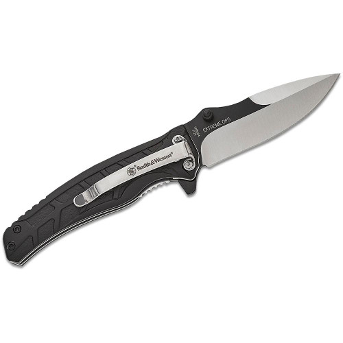 Smith & Wesson Extreme Ops Folding Knife 3 Inch Drop Point Blade Two Tone Black Silver