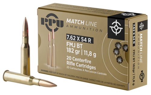 PPU Match 7.62x54mm Rimmed Russian Ammo 182 Grain Full Metal Jacket Box of 20