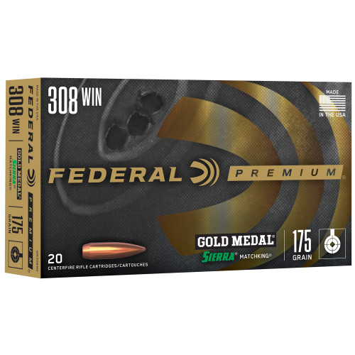 Federal Gold Medal 308 Winchester Ammo 175 Grain Boat Tail Hollow Point Box of 20