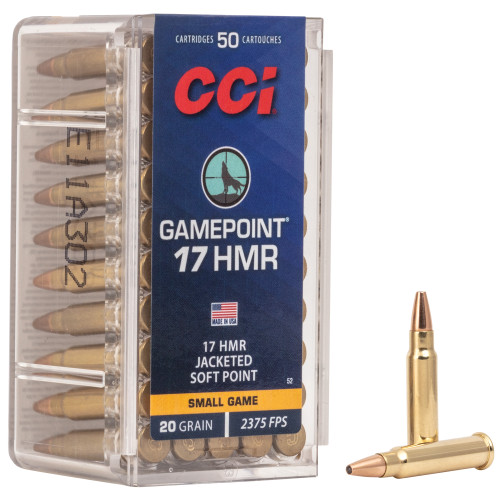 CCI GamePoint 17 Hornady Magnum Rimfire (HMR) Ammo 20 Grain Jacketed Hollow Point Box of 50