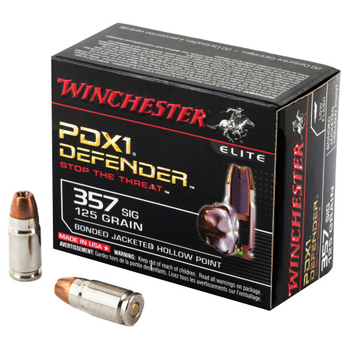 Winchester Defender 357 Sig Ammo 125 Grain Winchester PDX1 Bonded Jacketed Hollow Point Box of 20 - Image 1