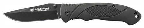 Smith & Wesson SWA25 Pocket Knife 3.3" Drop Point 7Cr17MoV Black Blade Rubber Handle Black