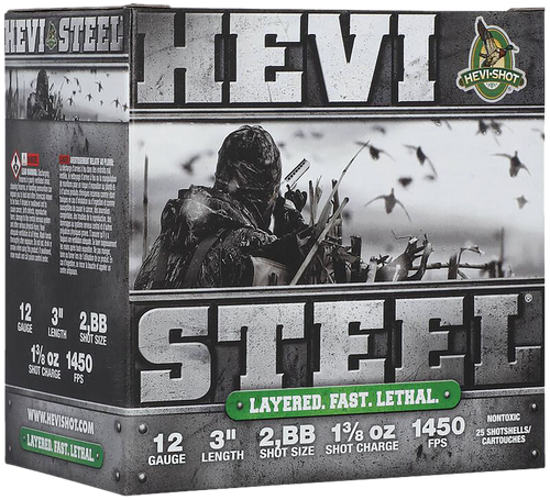 Hevi-Shot HS60288 Hevi-Steel Waterfowl 12 Gauge 3 Inch 1 3/8 oz 2 BB Shot 250 per Case
