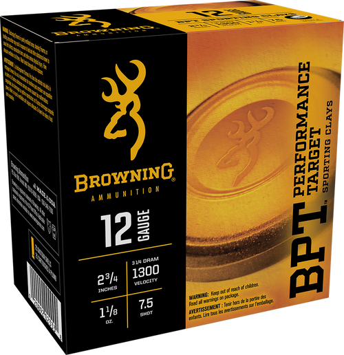 Browning BPT Performance Target 12 Gauge Ammo 2-3/4" #7.5 Shot 1-1/8 oz Box of 25 (High Velocity)