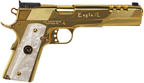 Iver Johnson Eagle XL .45 ACP Pistol 6" Barrel 8+1 Round Gold Frame White Pearl Grip